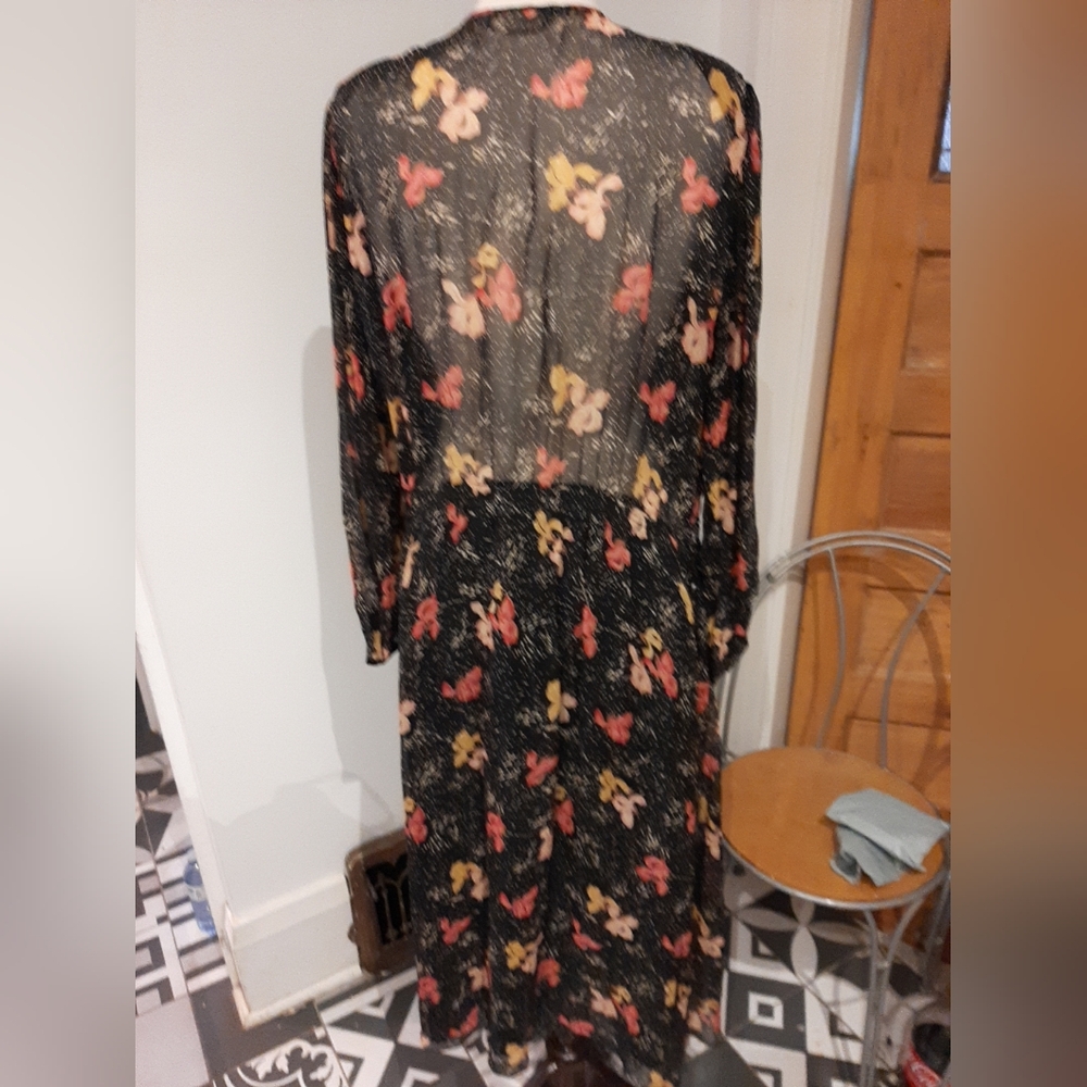 Vintage Genisis Of LONDON UK Floral Black Sheer Dress 16